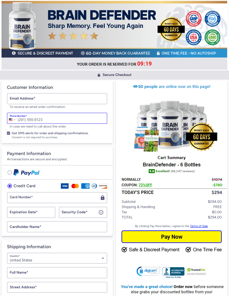 Brain Defender checkout page